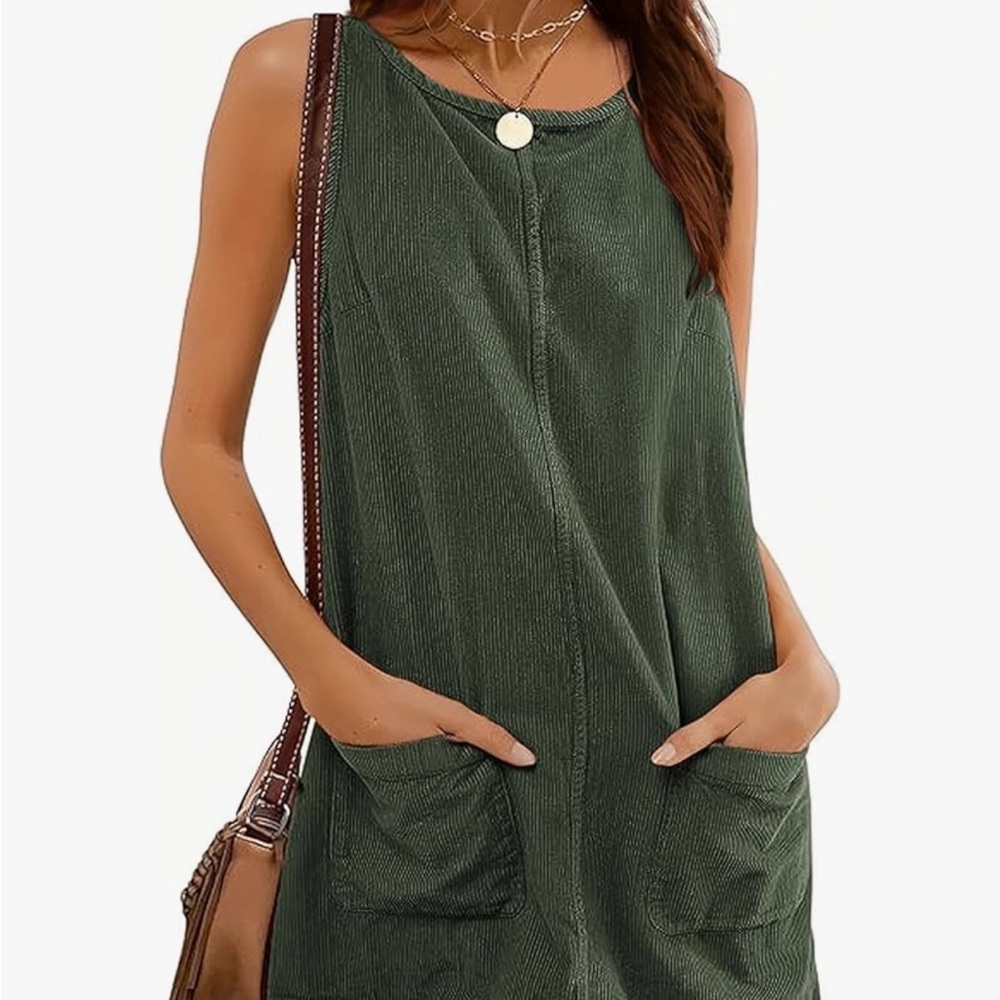 Corduroy pocket dress dark green size M
